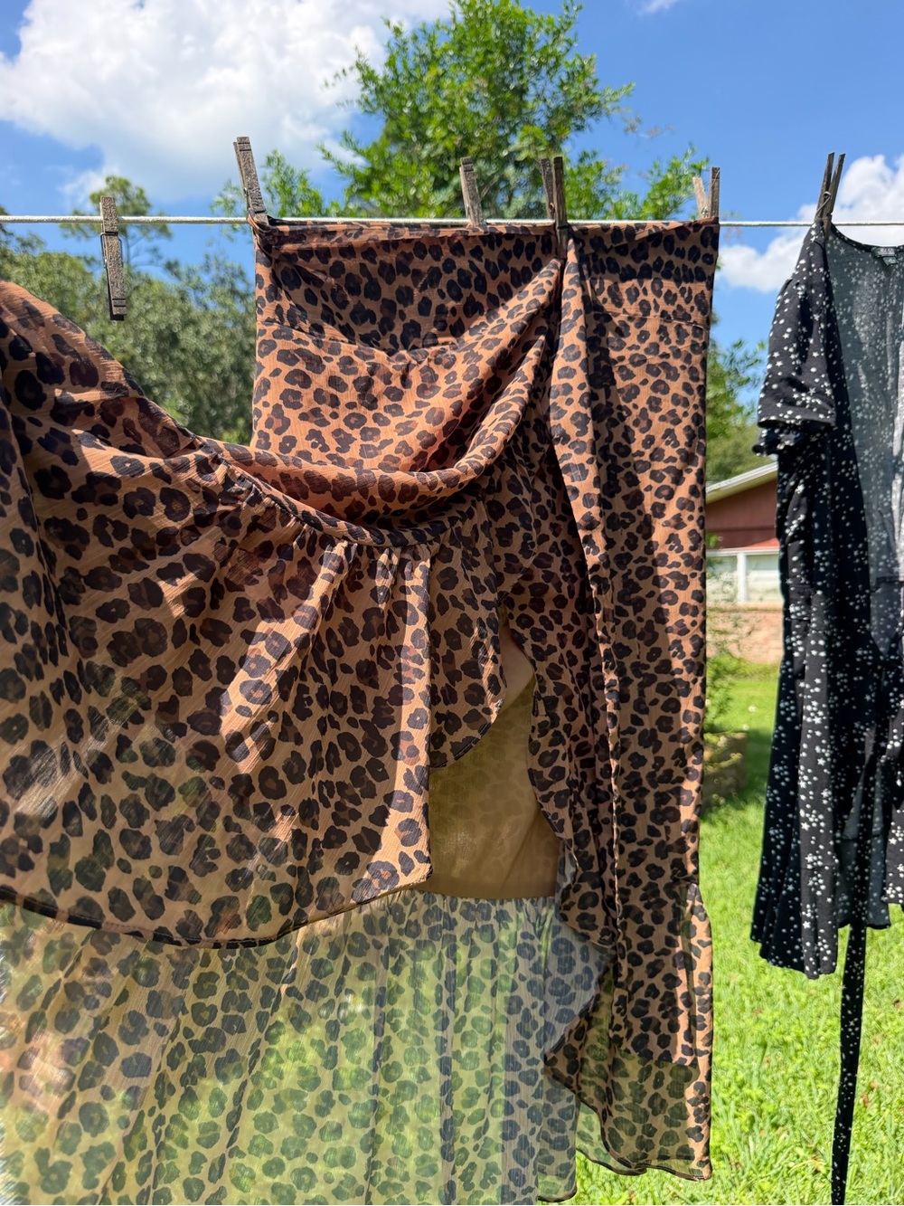 Sheer Leopard Print Maxi Skirt - Brown
